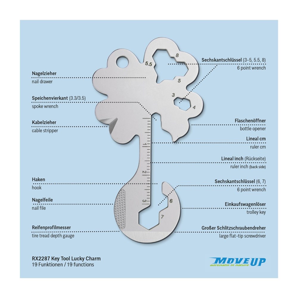 ROMINOX® Key Tool // Lucky Charm - 19 functions (Kleeblatt Glücksbringer)