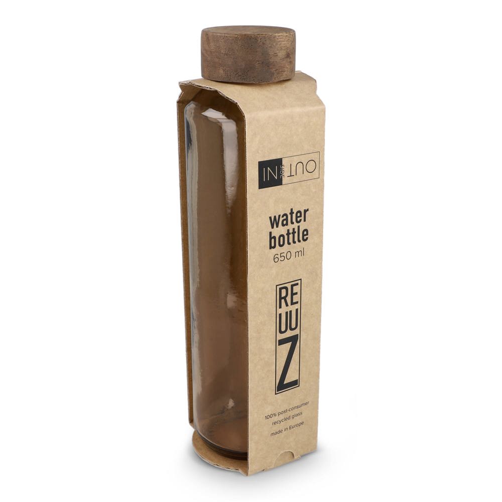 InSideOut Recycelte Glaswasserflasche ReuuZ mit Holzverschluss 650 ml