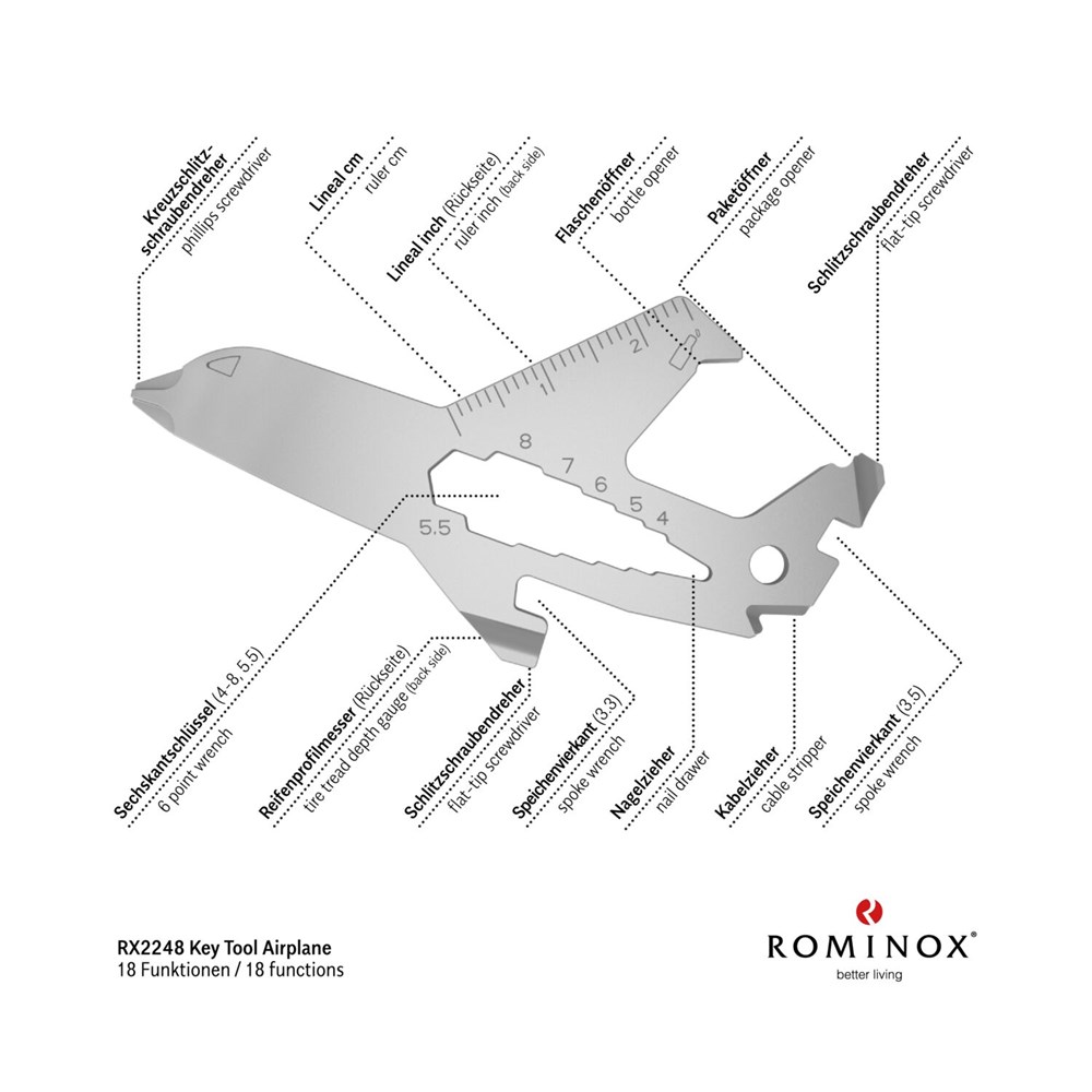 Geschenkartikel: ROMINOX® Key Tool Airplane / Flugzeug (18 Funktionen) im Motiv-Mäppchen Merry Christmas