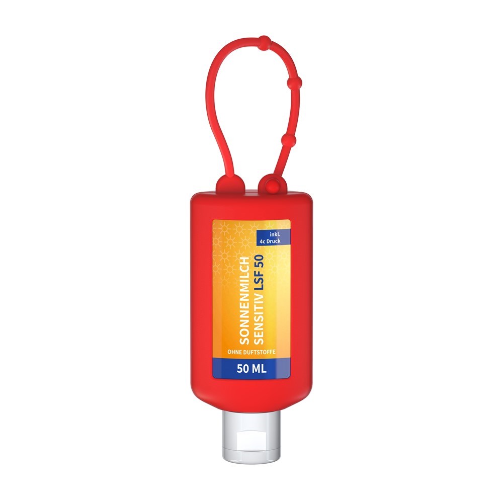 Sonnenmilch LSF 50 (sens.), 50 ml Bumper (rot), Body Label (R-PET)