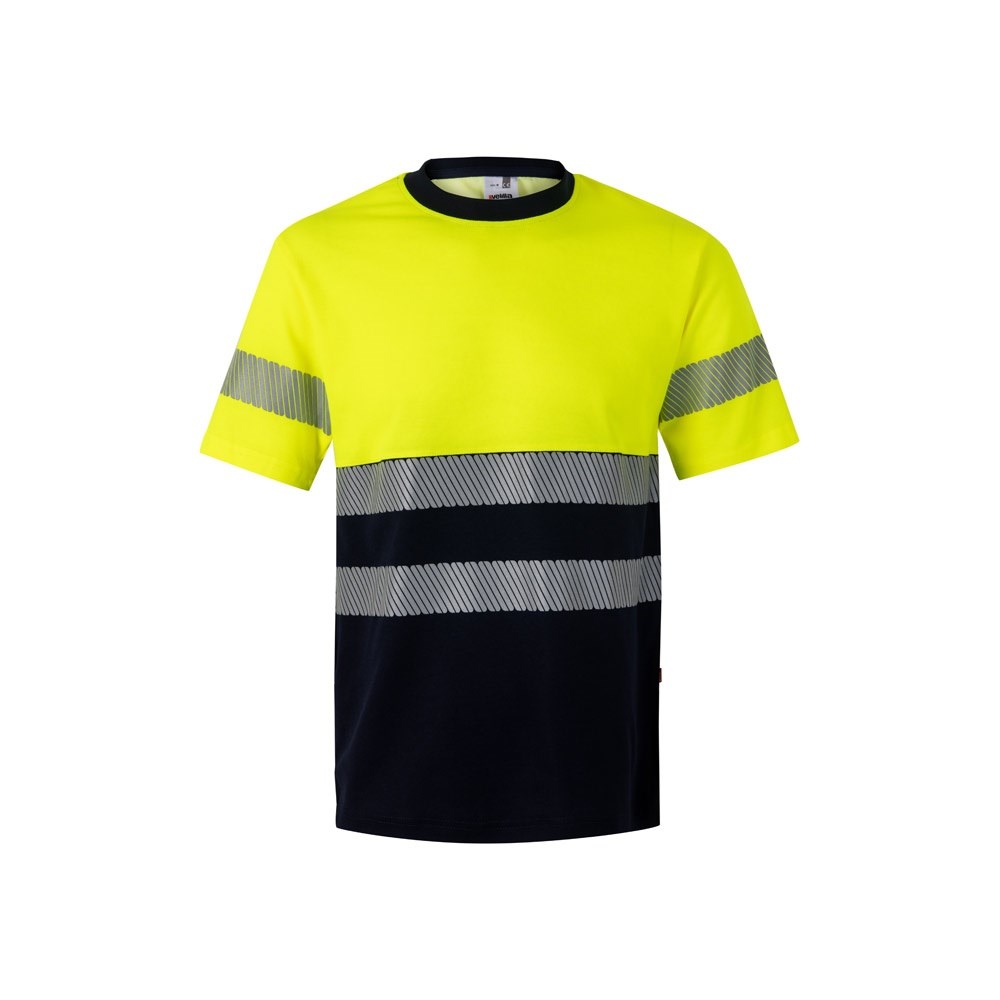 VL BASTET. Zweifarbiges T-Shirt aus Piqué (150 g/m²), aus Baumwolle (55 %) und Polyester (45 %) - marineblau, gelb
