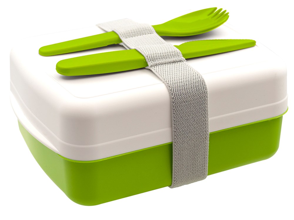 BIO-Snack-Box "Lunch" mit Besteck in weiß/grün