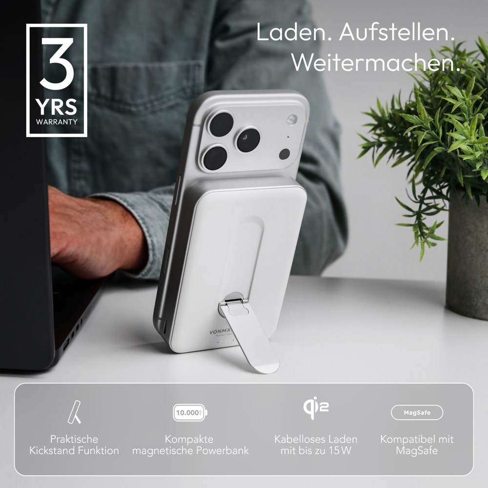 Evergreen Mag 10000 mit Kickstand - Die magnetische Powerbank mit Standfunktion - Weiß