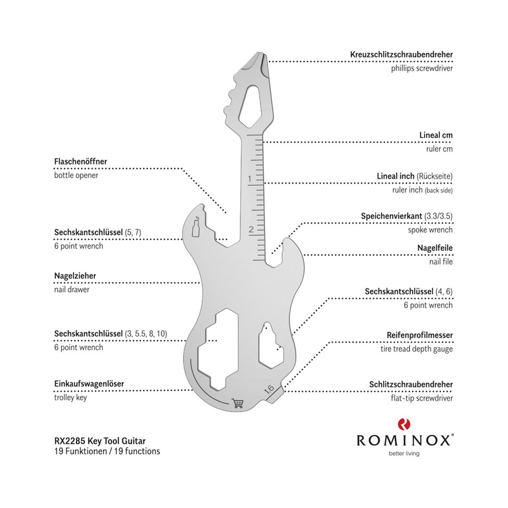 Geschenkartikel: ROMINOX® Key Tool Guitar / Gitarre (19 Funktionen) im Motiv-Mäppchen Werkzeug