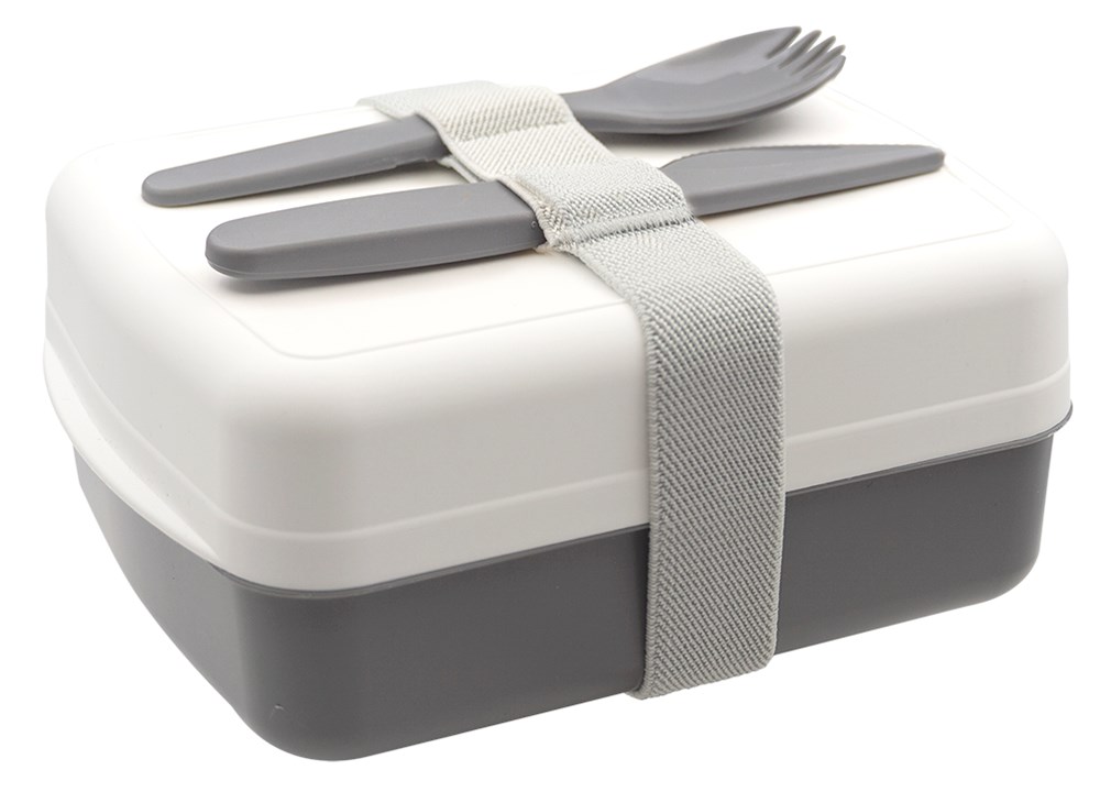 BIO-Snack-Box "Lunch" mit Besteck in weiß/grau