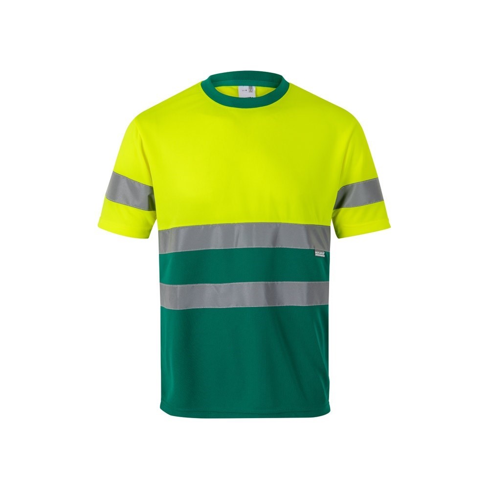 VL BRAHMA LARGE. Zweifarbiges technisches T-Shirt mit Bird-Eye-Design (140 g/m²), aus Polyester (100%) - Grün, Gelb