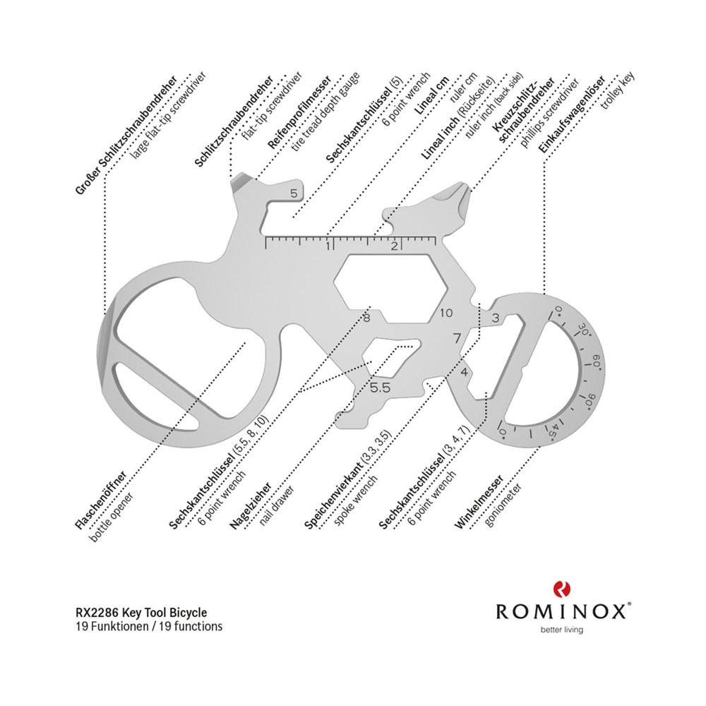 Geschenkartikel: ROMINOX® Key Tool Bicycle / Fahrrad (19 Funktionen) im Motiv-Mäppchen Viel Glück