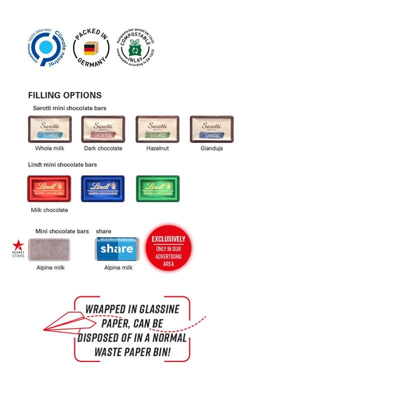 Täfelchen Adventskalender ECO, Papier Inlay, mit share Schokotäfelchen