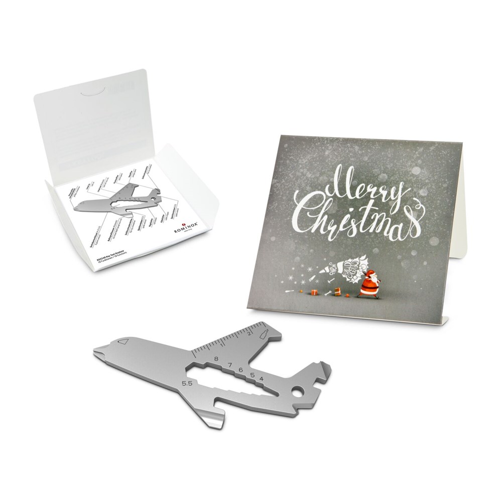 Geschenkartikel: ROMINOX® Key Tool Airplane / Flugzeug (18 Funktionen) im Motiv-Mäppchen Merry Christmas