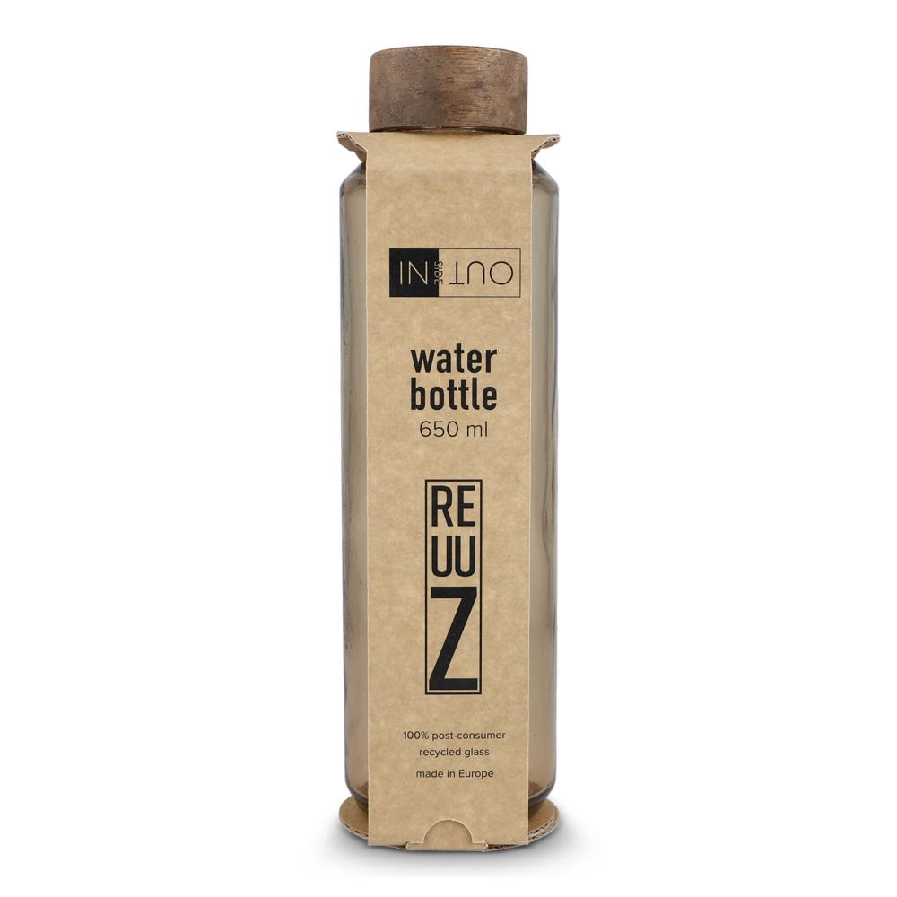 InSideOut Recycelte Glaswasserflasche ReuuZ mit Holzverschluss 650 ml