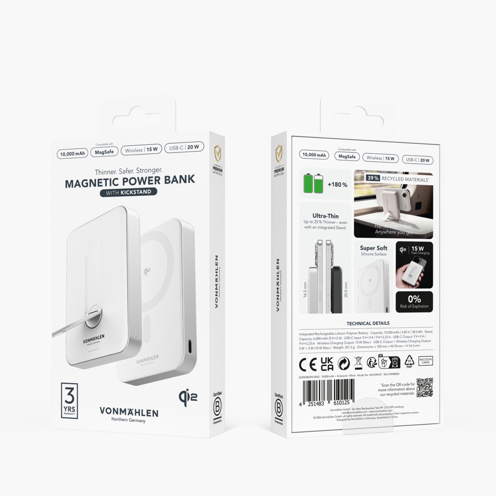 Evergreen Mag 10000 mit Kickstand - Die magnetische Powerbank mit Standfunktion - Weiß