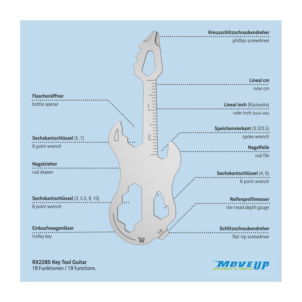 Geschenkartikel: ROMINOX® Key Tool Guitar / Gitarre (19 Funktionen) im Motiv-Mäppchen Werkzeug