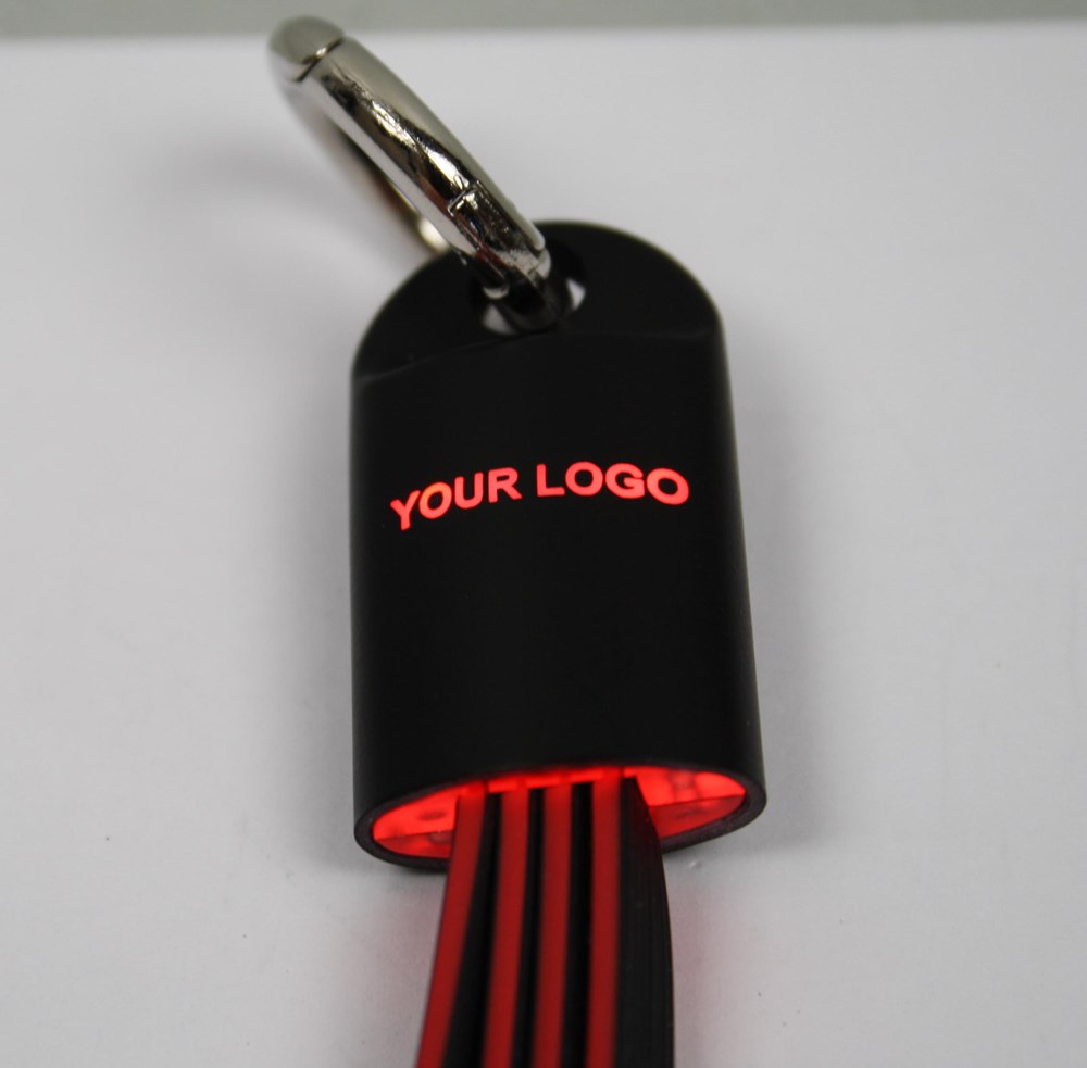 Schlüsselanhänger-Ladekabel "LEDcable" schwarz-rot