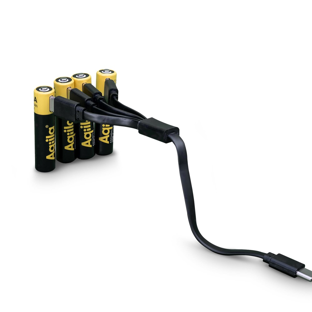 Aqiila Wiederaufladbare USB-C-Batterien AAA 600 mAh, 4er-Pack