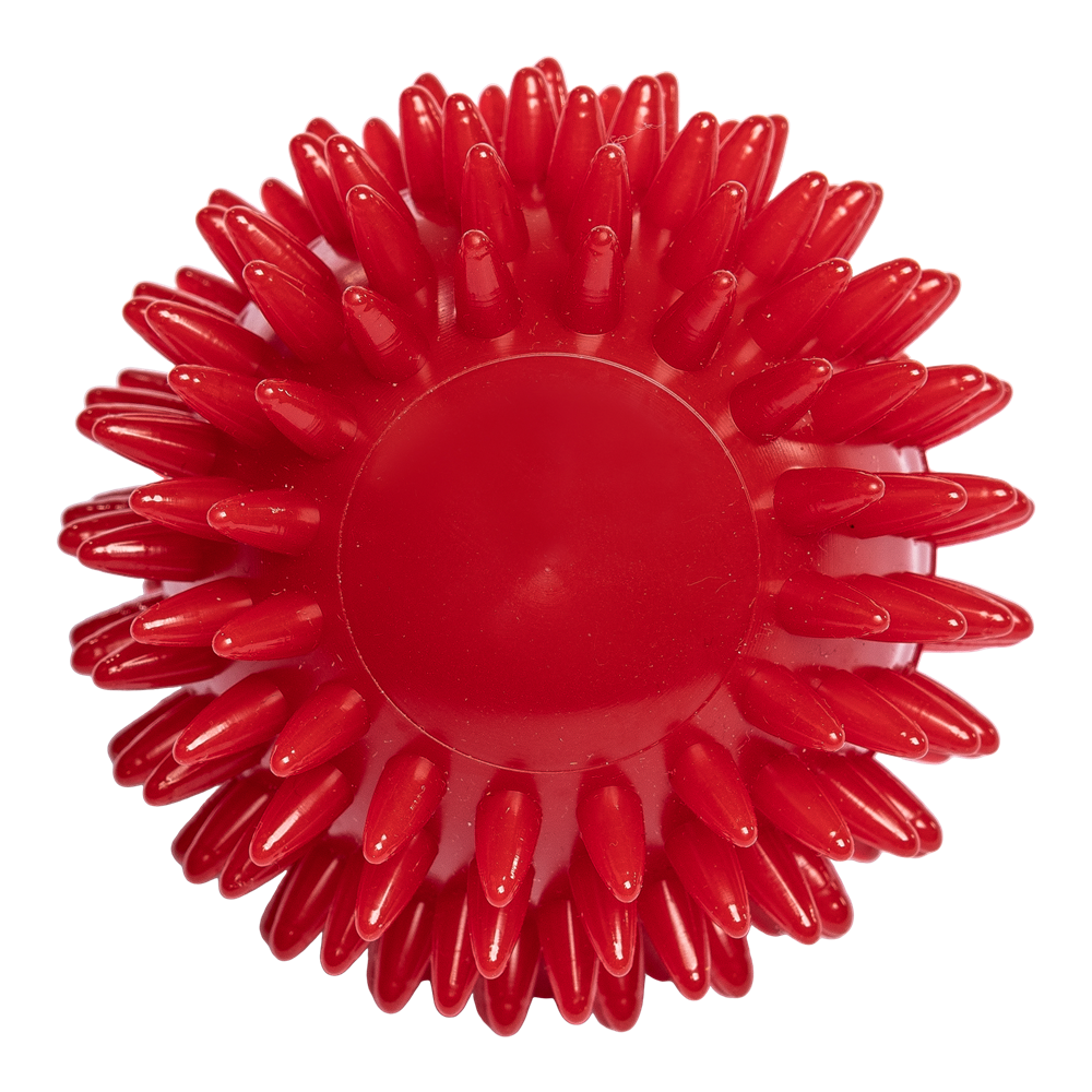 Massageball / Igelball mit runder Prägung (78 mm, Rot), "Made in Germany"