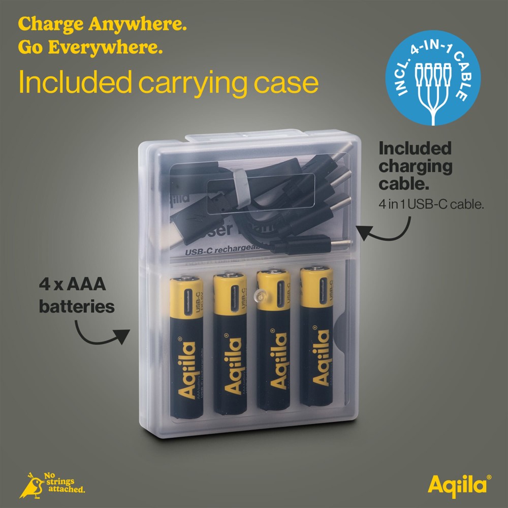 Aqiila Wiederaufladbare USB-C-Batterien AAA 600 mAh, 4er-Pack