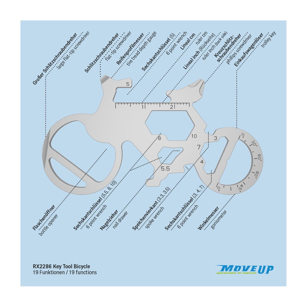 Geschenkartikel: ROMINOX® Key Tool Bicycle / Fahrrad (19 Funktionen) im Motiv-Mäppchen Viel Glück