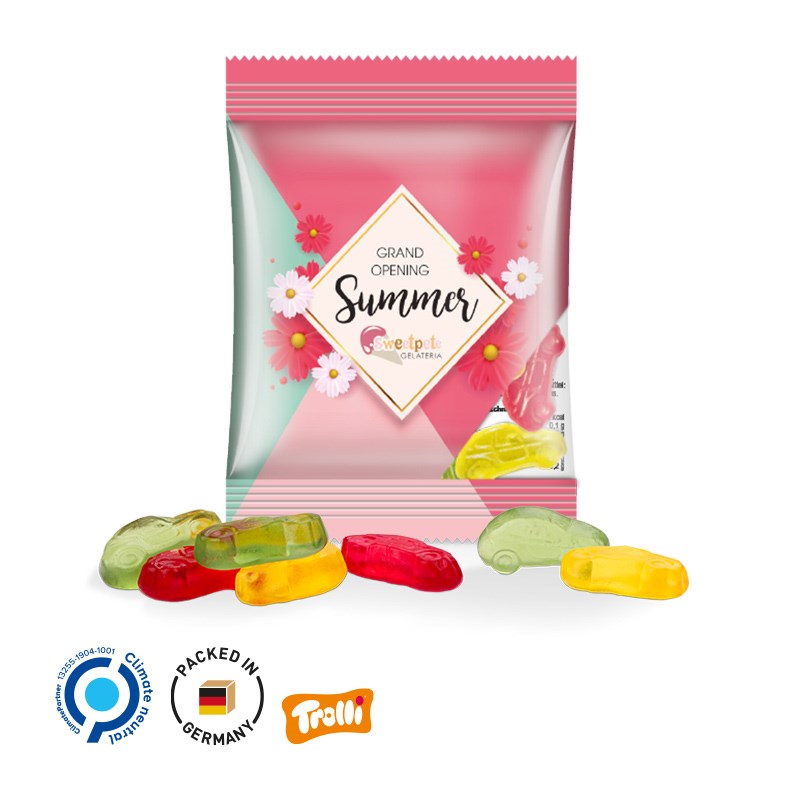 Minitüte,10 g, Folie transparent, Trolli Fruchtgummi Autos, 10% Fruchtsaft