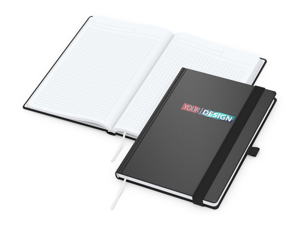 Notizbuch Vision-Book, A5, White, Winkelkaro, schwarz, Siebdruck-Digital