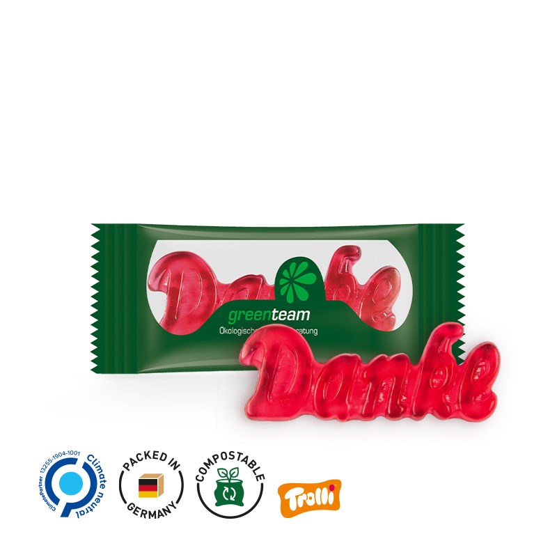 Trolli Fruchtgummi "Danke", Folie kompostierbar transparent